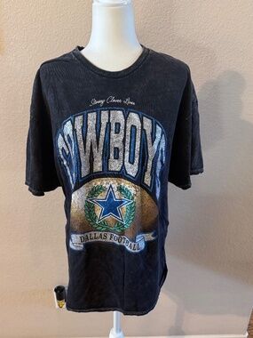 Women's Vintage Tubular '47 Dallas Cowboys Glitter Front Short Sleeve T Shirt 2X